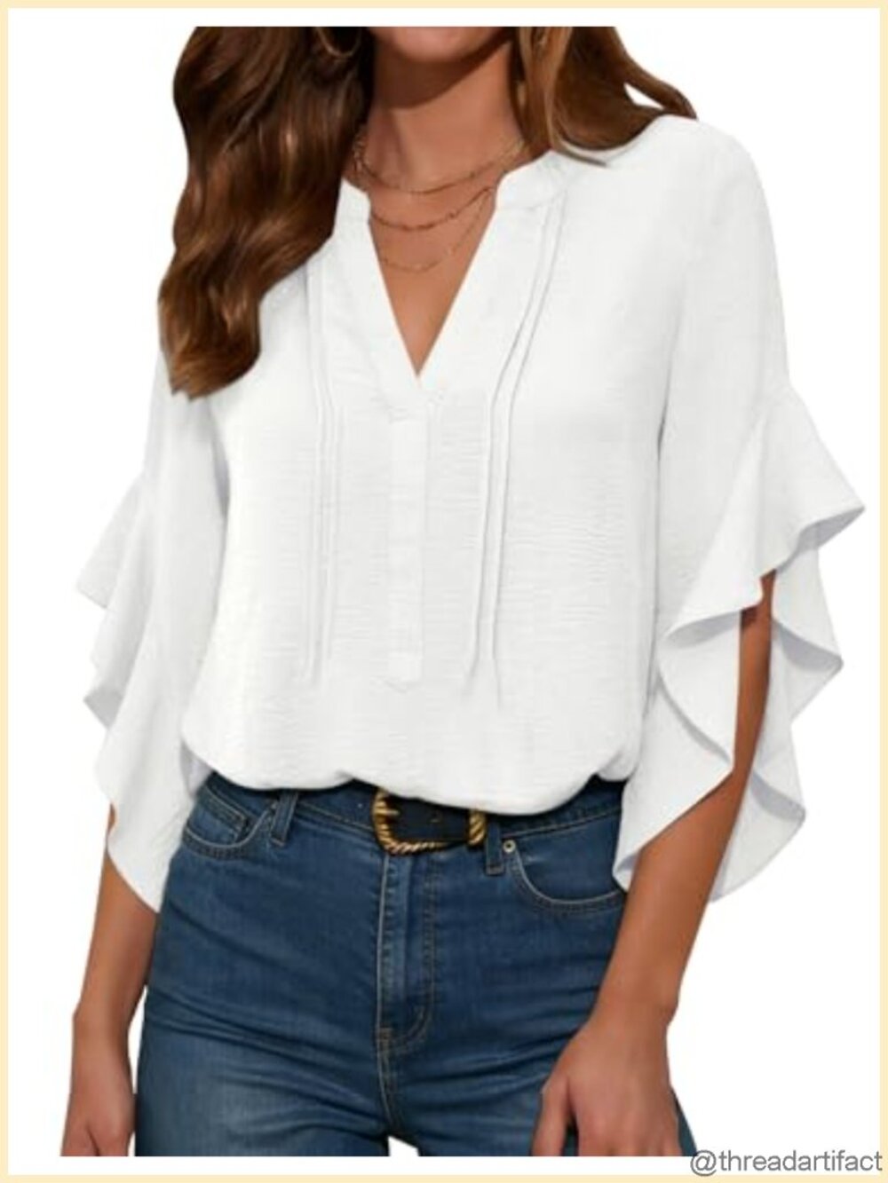 AIMCOO Womens Dressy Casual Blouse 3/4 Ruffle Sleeve V Neck Work Top